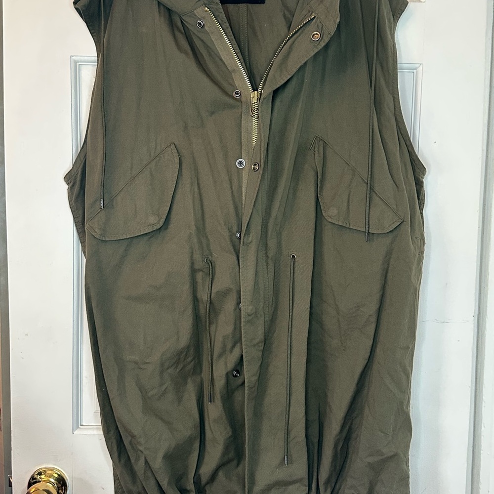 Khaki and green NLST Army sleeveless zip-up hoodie